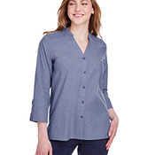 Ladies' Crown Collection® Stretch Pinpoint Chambray 3/4 Sleeve Blouse